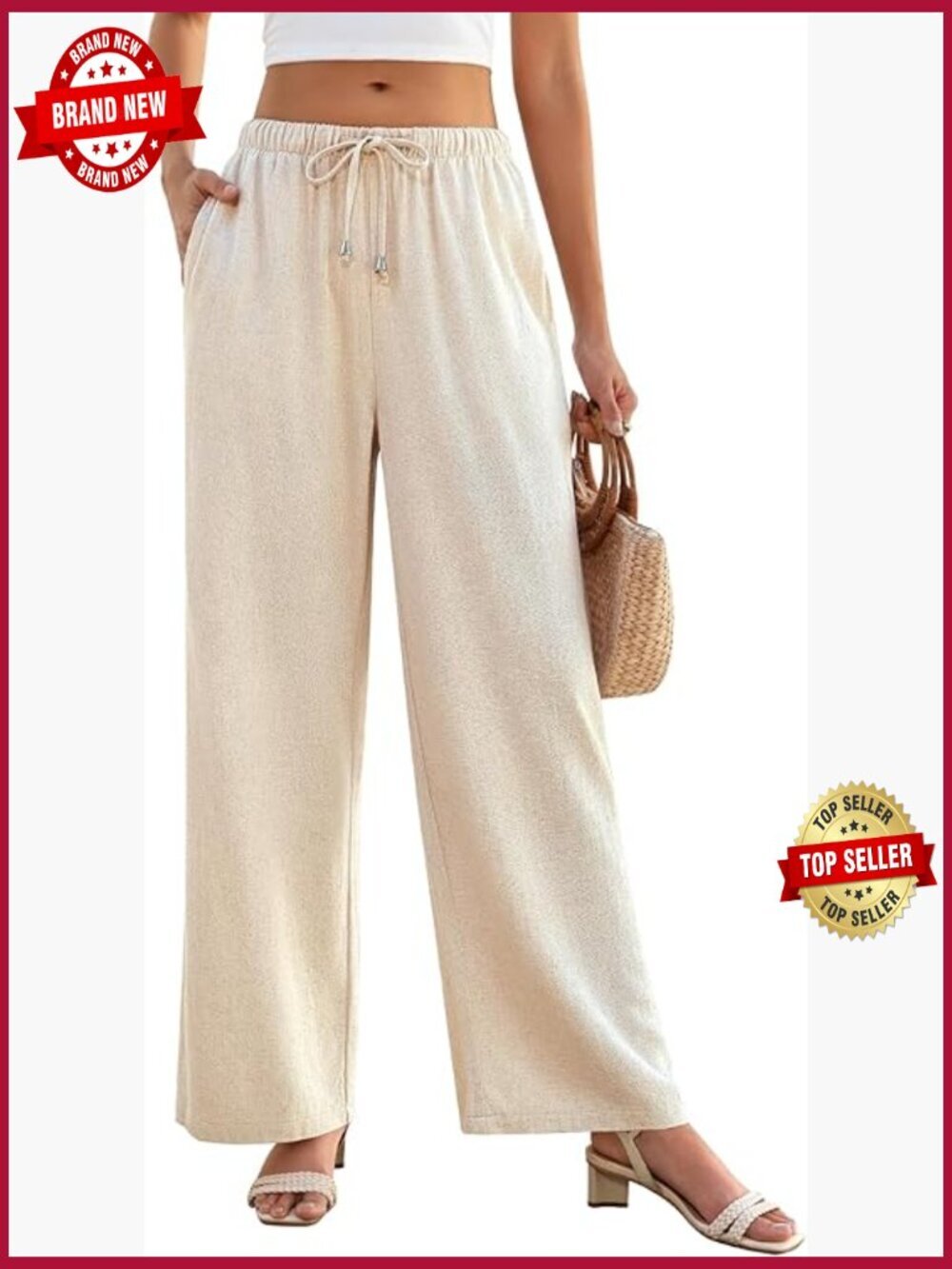 Womens Linen Wide Leg Palazzo Pants High Waist Boho Summer Flow